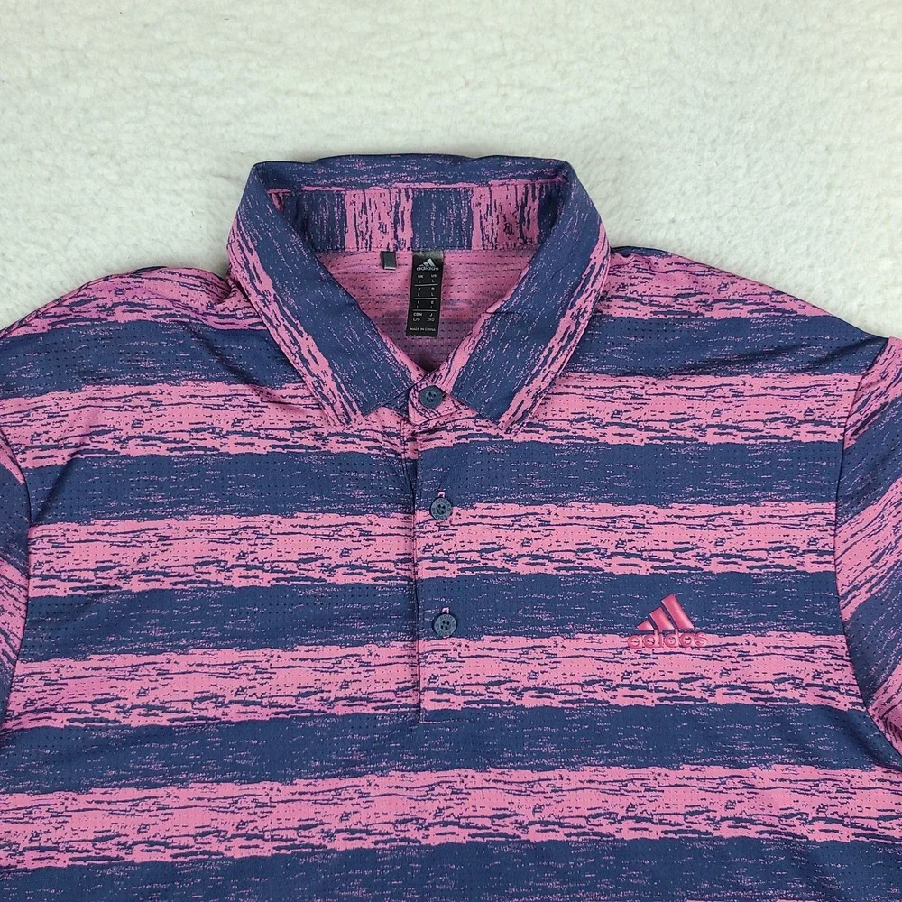 Adidas Polo Shirt Men Large Blue Purple Striped Geometric Performance Breathable